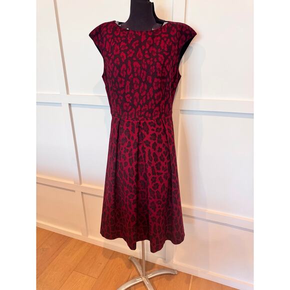 CARACTERE  Red & Black Cap Sleeve Romantic Wool Blend Midi Dress Sz 10 - Picture 1 of 15